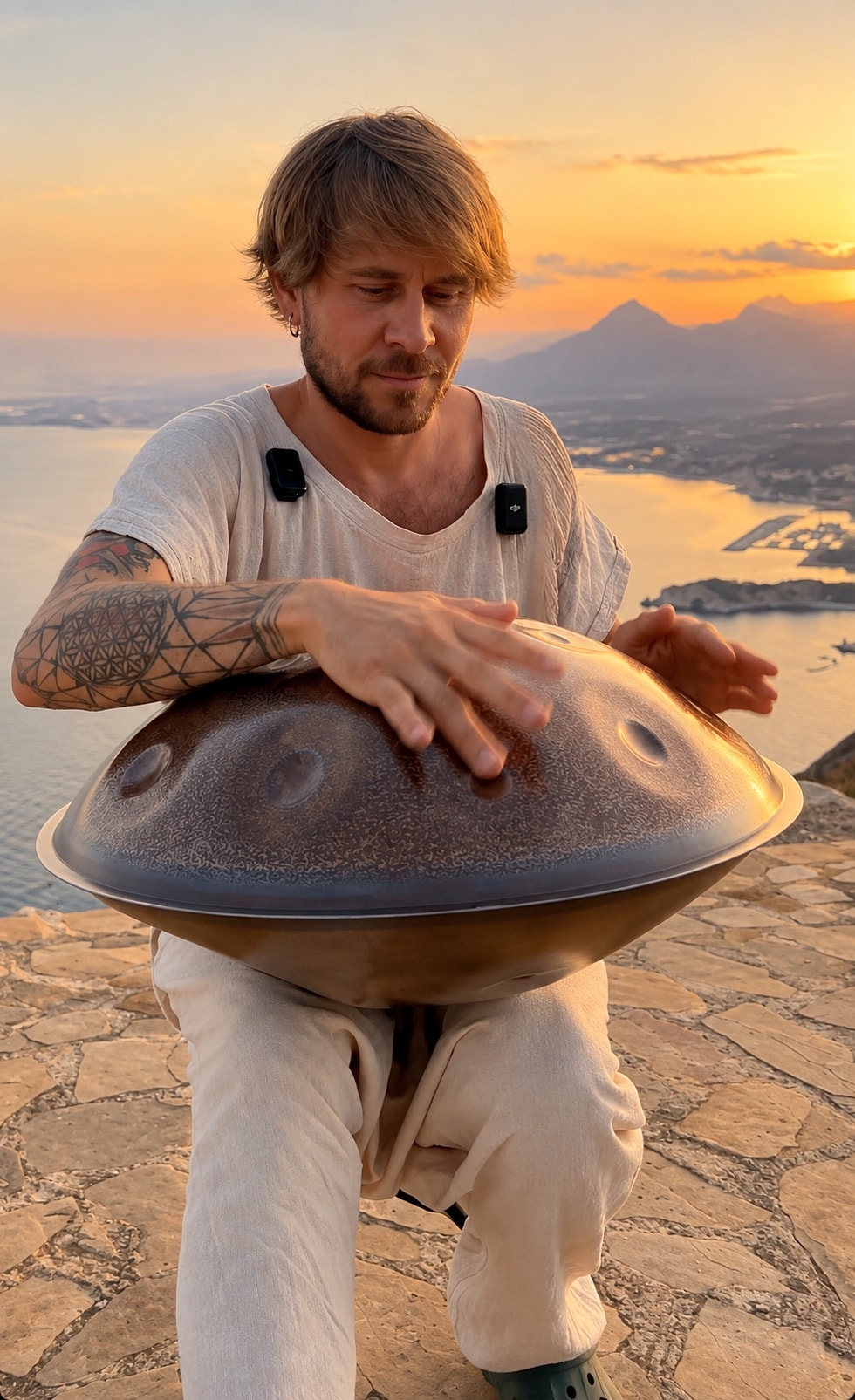 Denis playing handpan at sunset — sound preview video